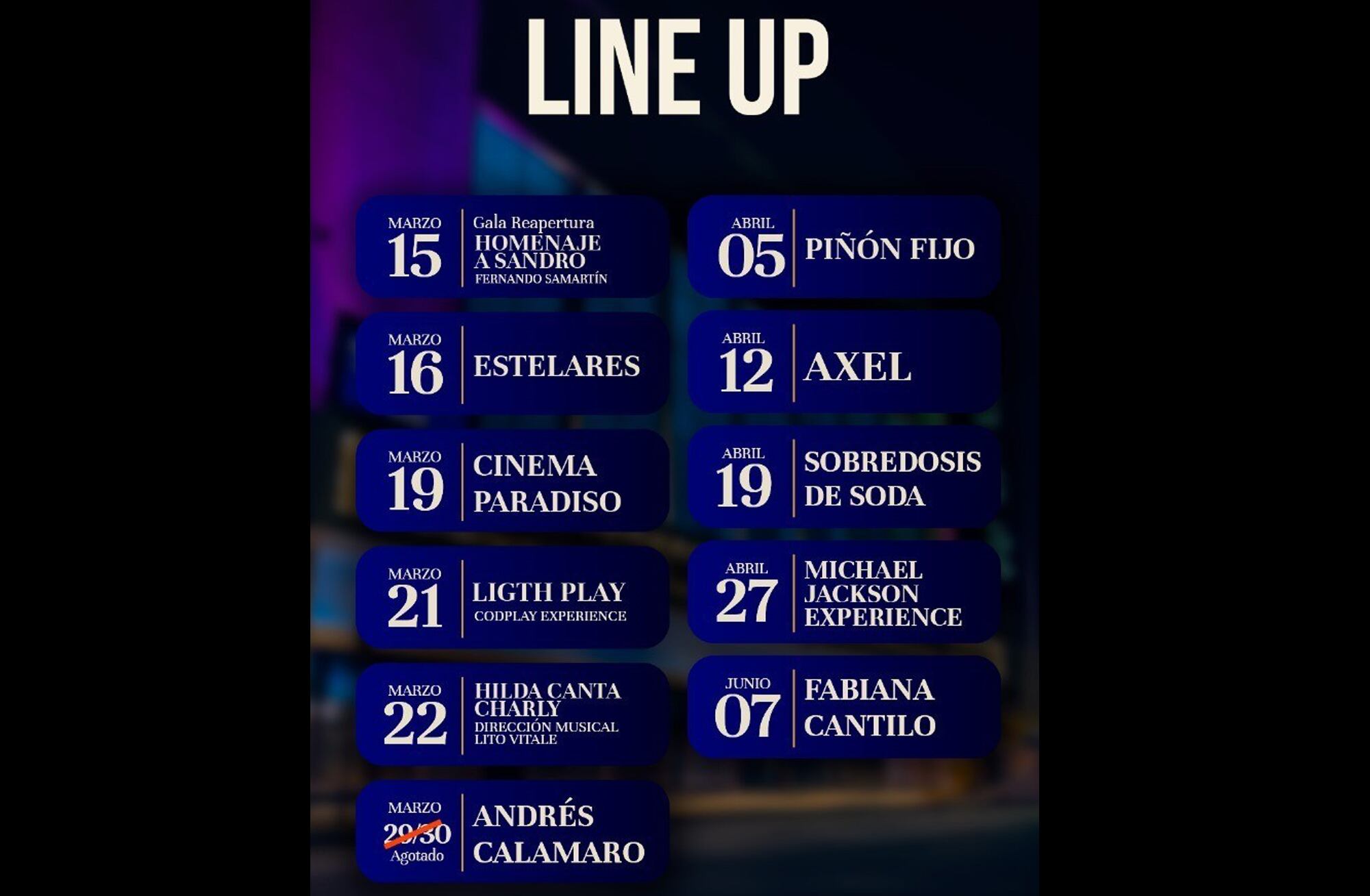 Los fechas de los próximos shows que se podrán ver en el teatro