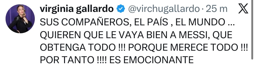 El posteo de Virginia Gallardo