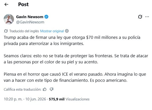 El mensaje de Newsom contra las políticas migratorias de Trump