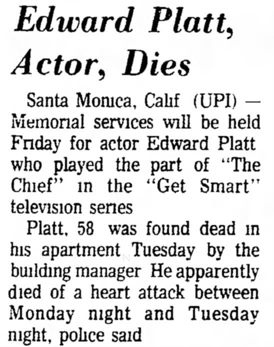 Al referirse a la causa de muerte de Platt, la prensa dijo que se trató de un ataque al corazón