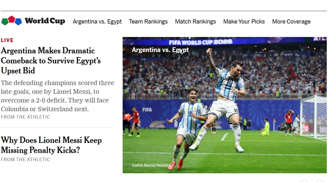 La portada digital de The New York Times