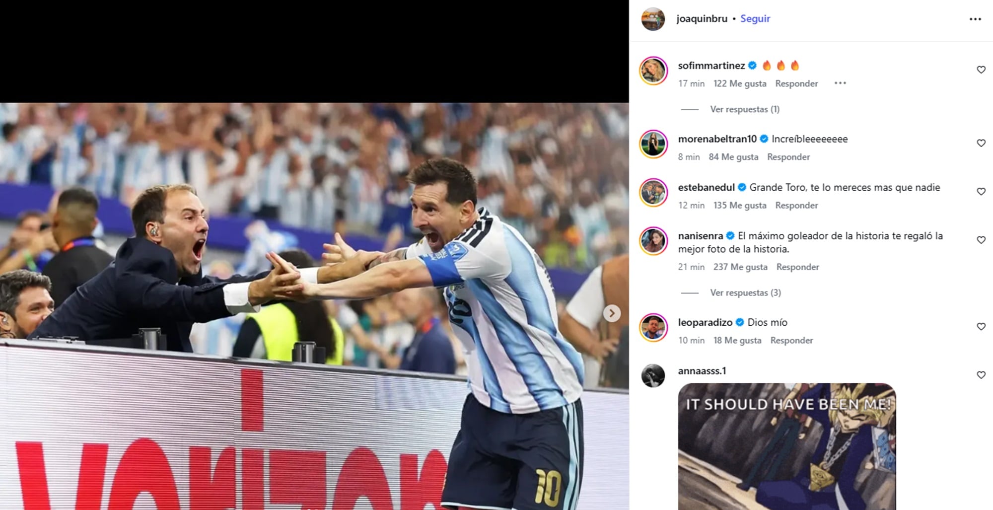 Habló el periodista que festejó un gol con Messi y se volvió viral: “Lo grité como un hincha más” 7 Joaquín Bruno compartió las imágenes del momento en su cuenta personal