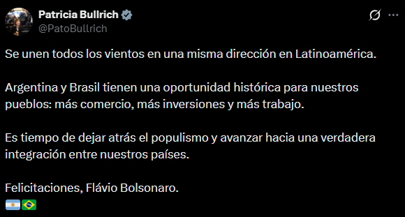 Patricia Bullrich dijo que la Argentina y Brasil tienen una