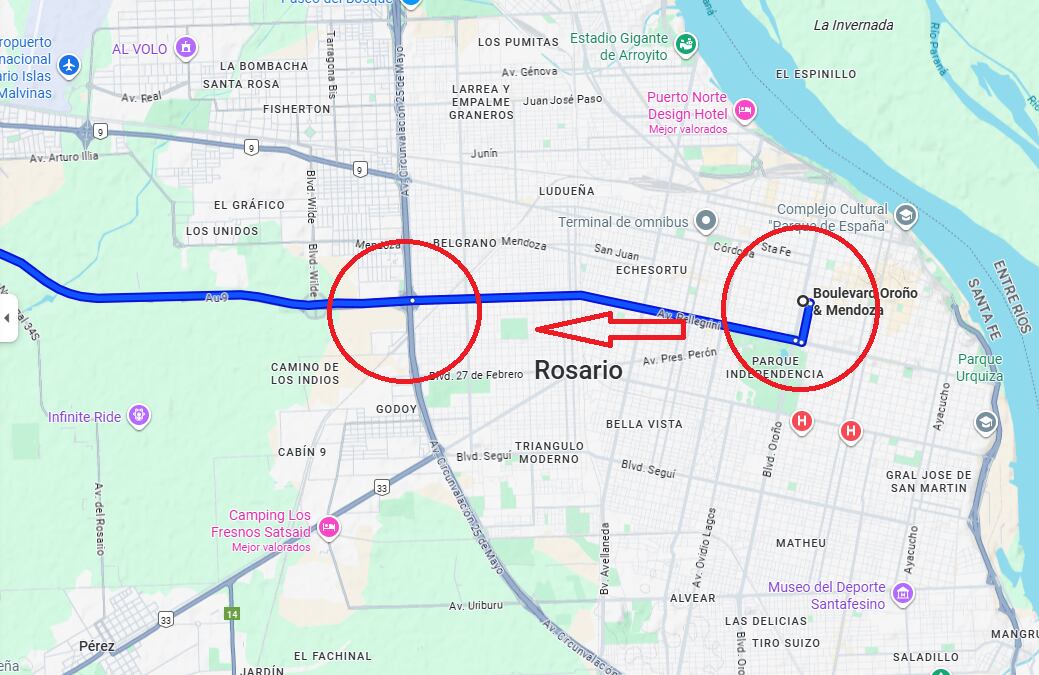 El conductor se desvió de la ruta original de Mendoza y Oroño y se dirigía a la salida de la Autopista Rosario- Córdoba (Ruta 9)
