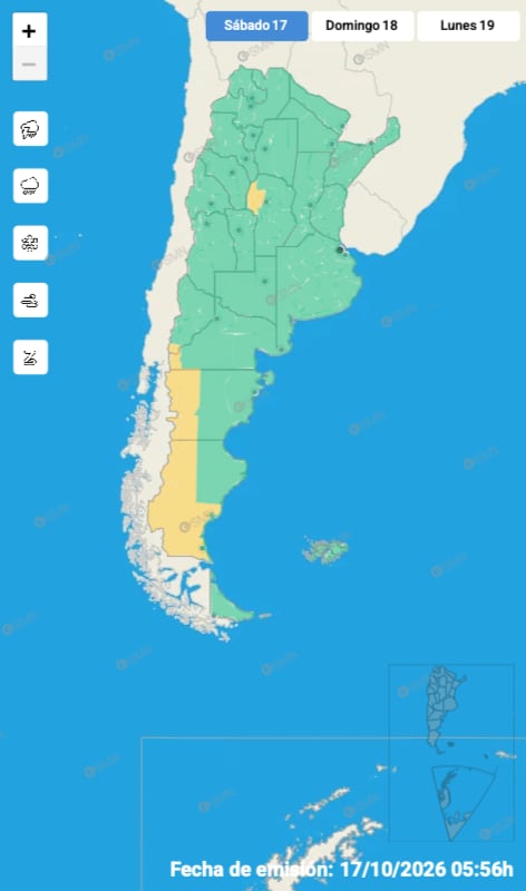 El mapa de alertas del SMN para la jornada