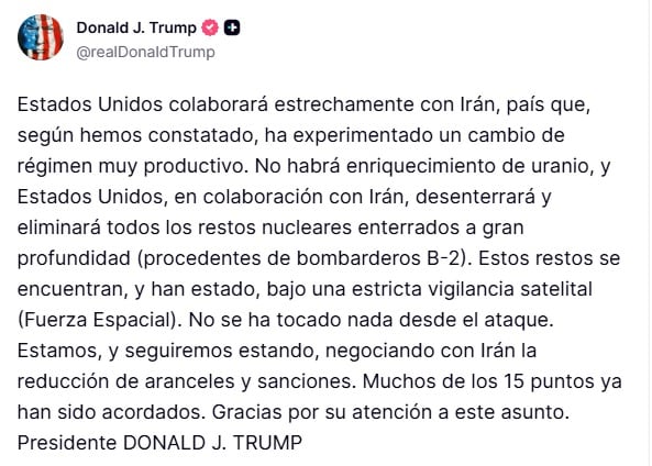 El mensaje de Trump tras la tregua