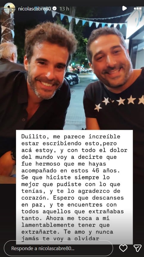 El comunicado de Nicolás Cabré
