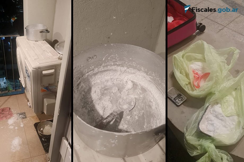 Los implementos que usaba Maximiliano Adrián Ortigoza para producir cocaína en un departamento de la zona del Puerto Norte de Rosario