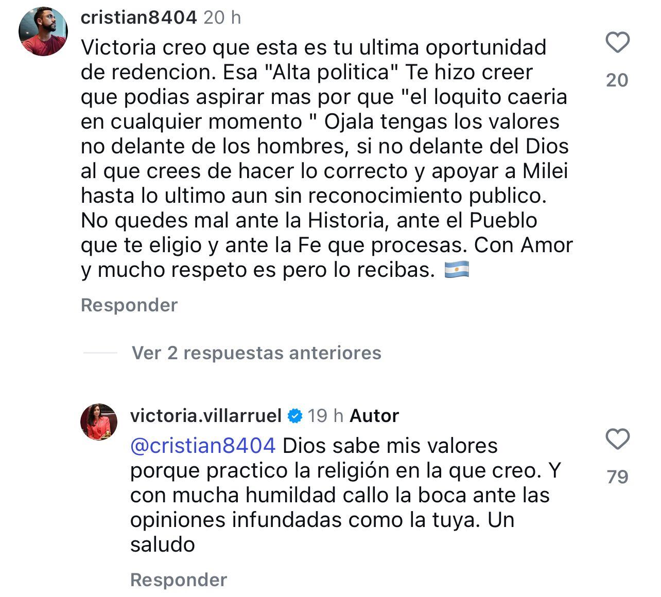 Las respuestas de Villarruel en Instagram