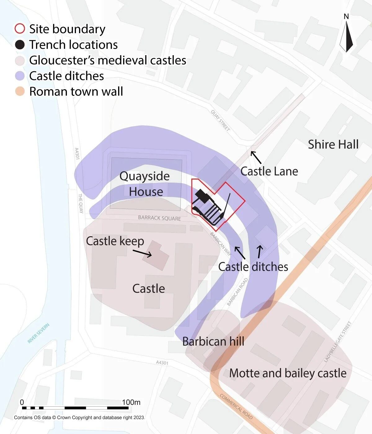 Mapa donde se muestra el castillo recién hallado junto a otros tres cerca de sus inmediaciones