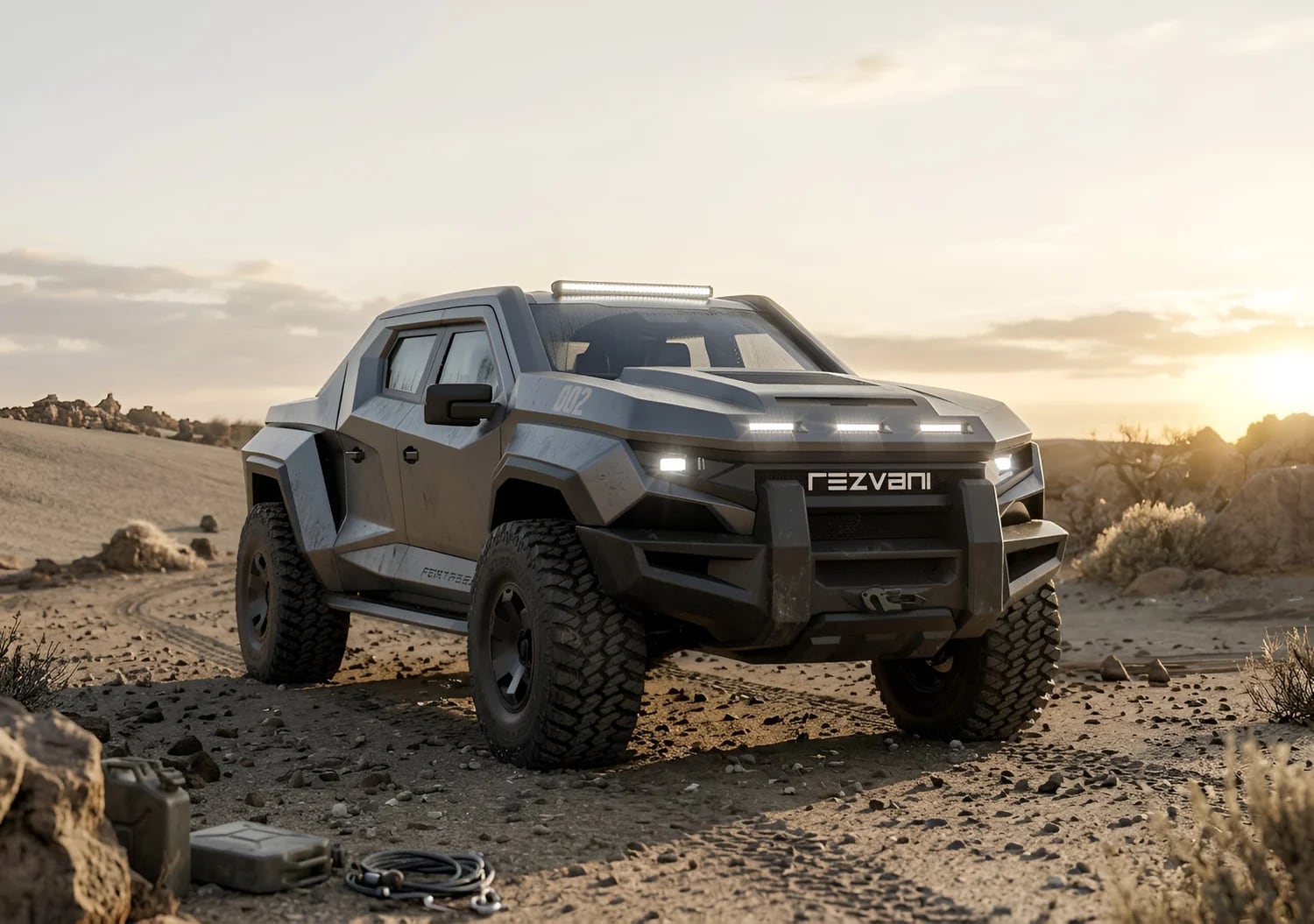 Lanzan una pickup extrema con blindaje militar y preparada para cualquier terreno El Rezvani Fortress 2027 está desarrollado sobre la base de la Ford F-150 Raptor