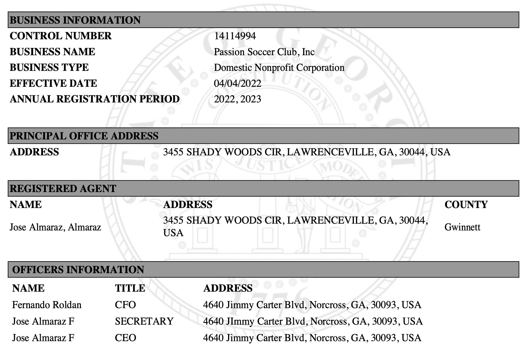 Los registros del estado de Georgia muestran la dirección de las transferencias asociadas a José Almaraz.