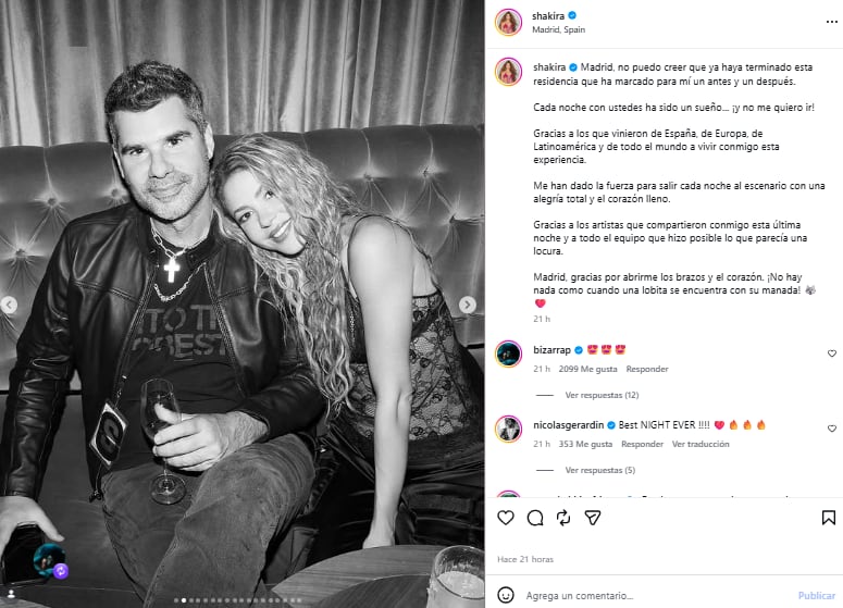 Shakira compartió en su cuenta de Instagram una foto con Antonio de la Rúa en Madrid (Foto: Instagram @shakira)