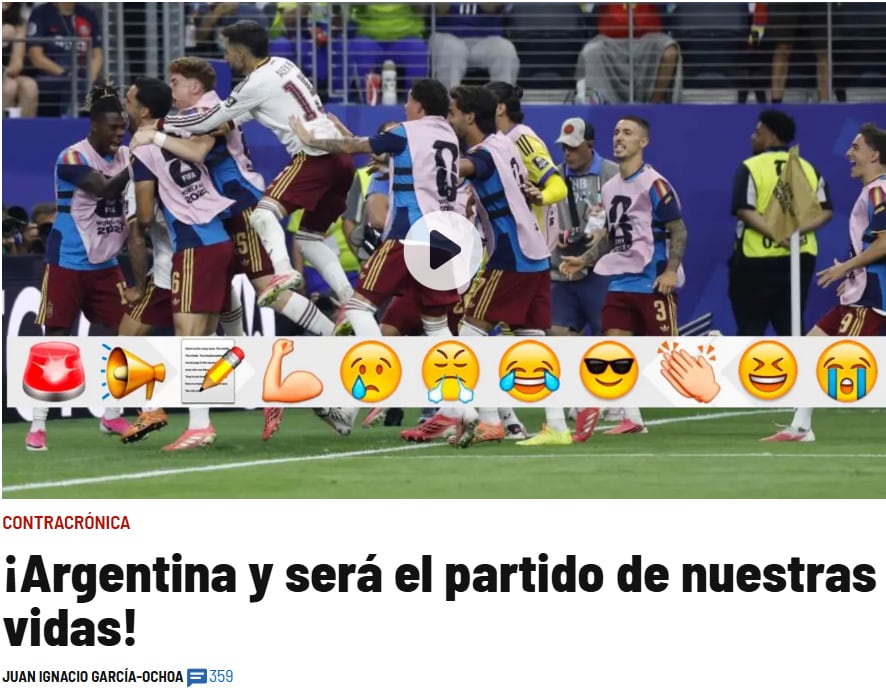 La crónica de diario MARCA pidiendo por la Argentina en la final