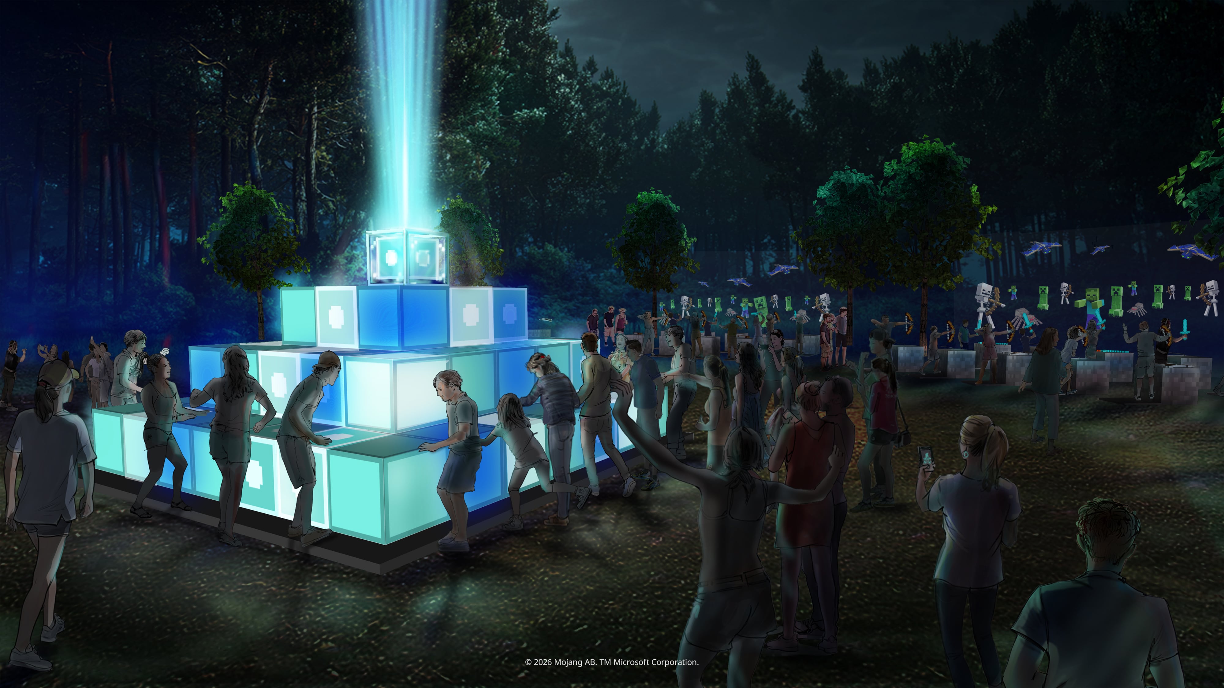 Un adelanto de cómo se verá Moonlight Trail, la experiencia nocturna dedicada a Minecraft en Ciudad Universitaria