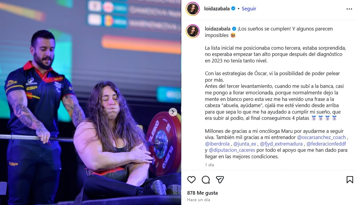 Le diagnosticaron un cáncer incurable y en medio del tratamiento se proclamó subcampeona de Europa 6 El descargo de Loida Zabala en redes