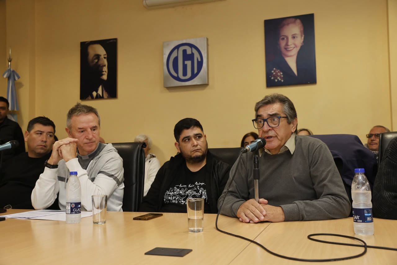 Jerónimo, Sola, Gramajo y Godoy, en la rueda de prensa en la CGT, este miércoles