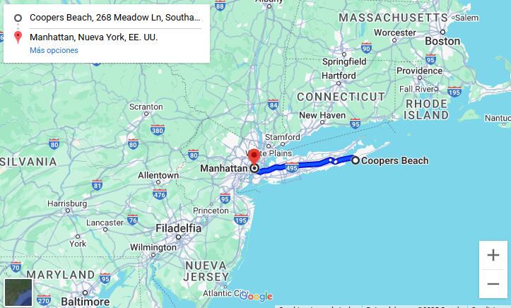 El viaje en auto desde Manhattan a Coopers Beach, Southampton, ofrece una escapada rápida y accesible de la ciudad al tranquilo paisaje costero de Long Island en solo tres horas