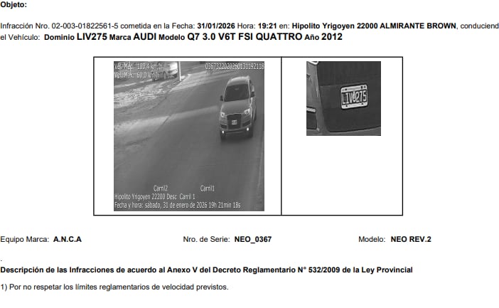 Una de las infracciones previas que recibió