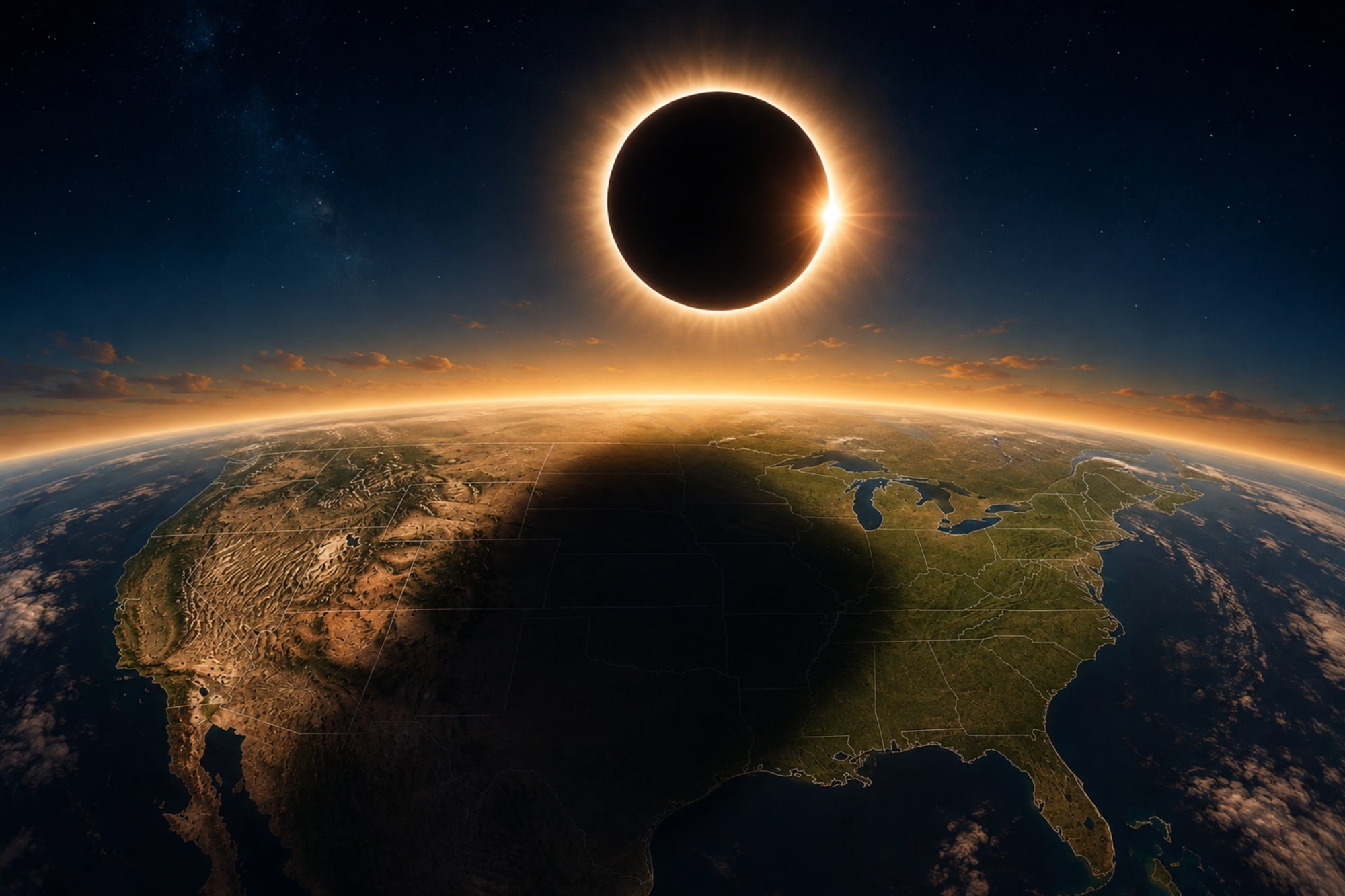 El mapa confirmado de la NASA con el eclipse total de sol y el recorrido parcial sobre EE.UU.