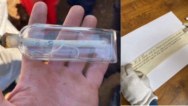 Estudiantes voluntarios encontraron una botella de vidrio con una nota escrita por un arqueólogo del siglo XIX
