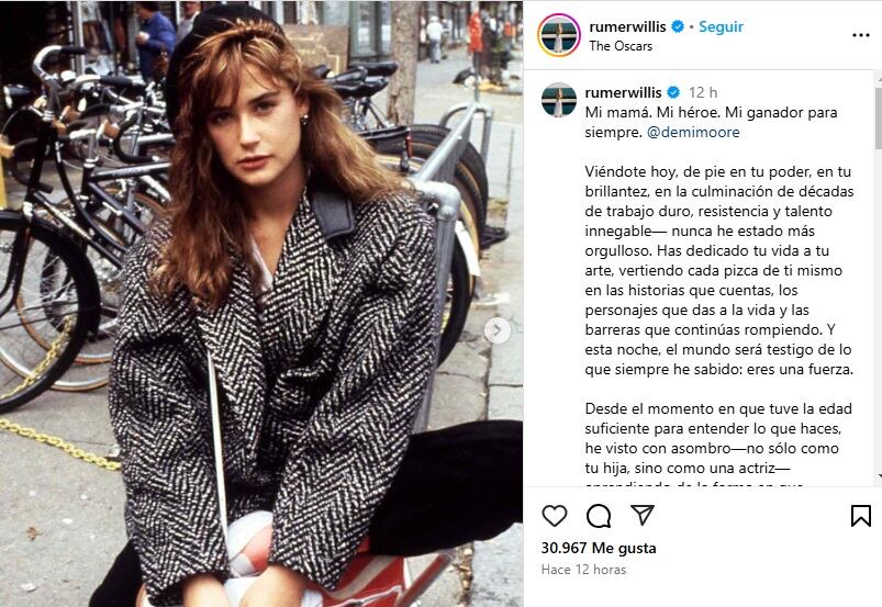 El posteo de Rumer minutos antes de que su madre ingresara al Dolby Theatre