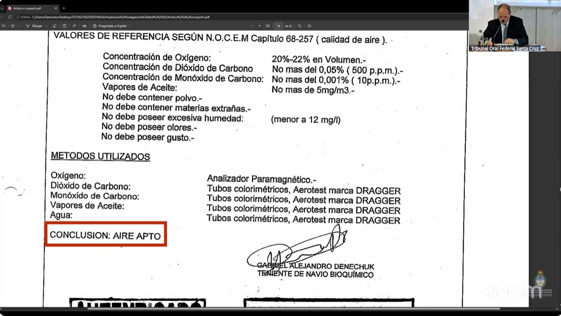 Certificación de la empresa Draguer sobre los filtros del submarino, juicio oral ARA San Juan, Río Gallegos, Santa Cruz.-