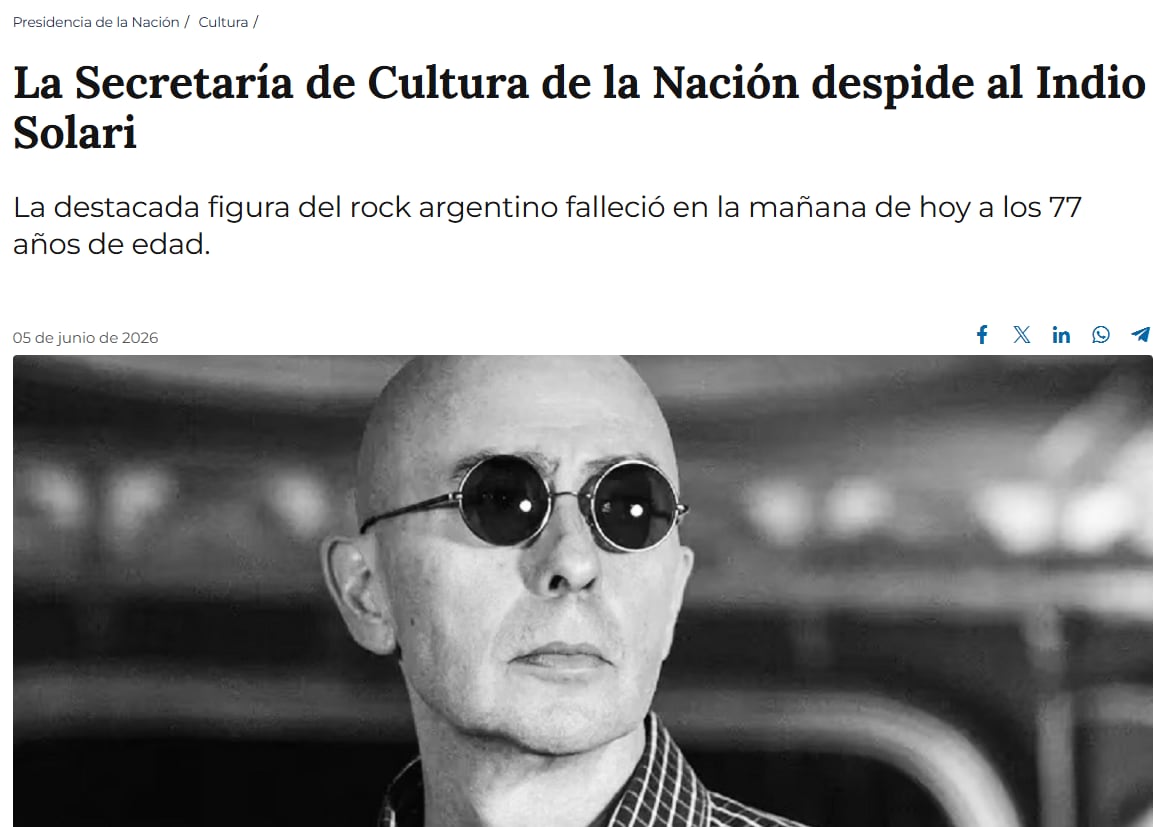 Murió el Indio Solari, en vivo: reacciones y los mensajes de despedida al líder Los Redonditos de Ricota 9 La despedida de la Secretaría de Cultura