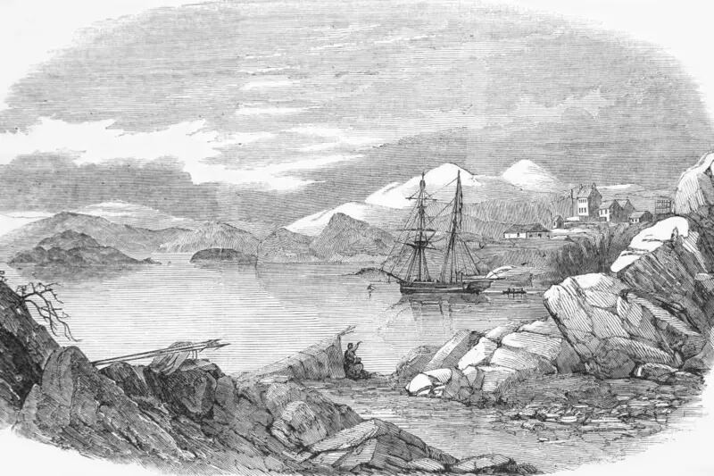 Un grabado muestra un asentamiento danés en el sur de Groenlandia en 1853