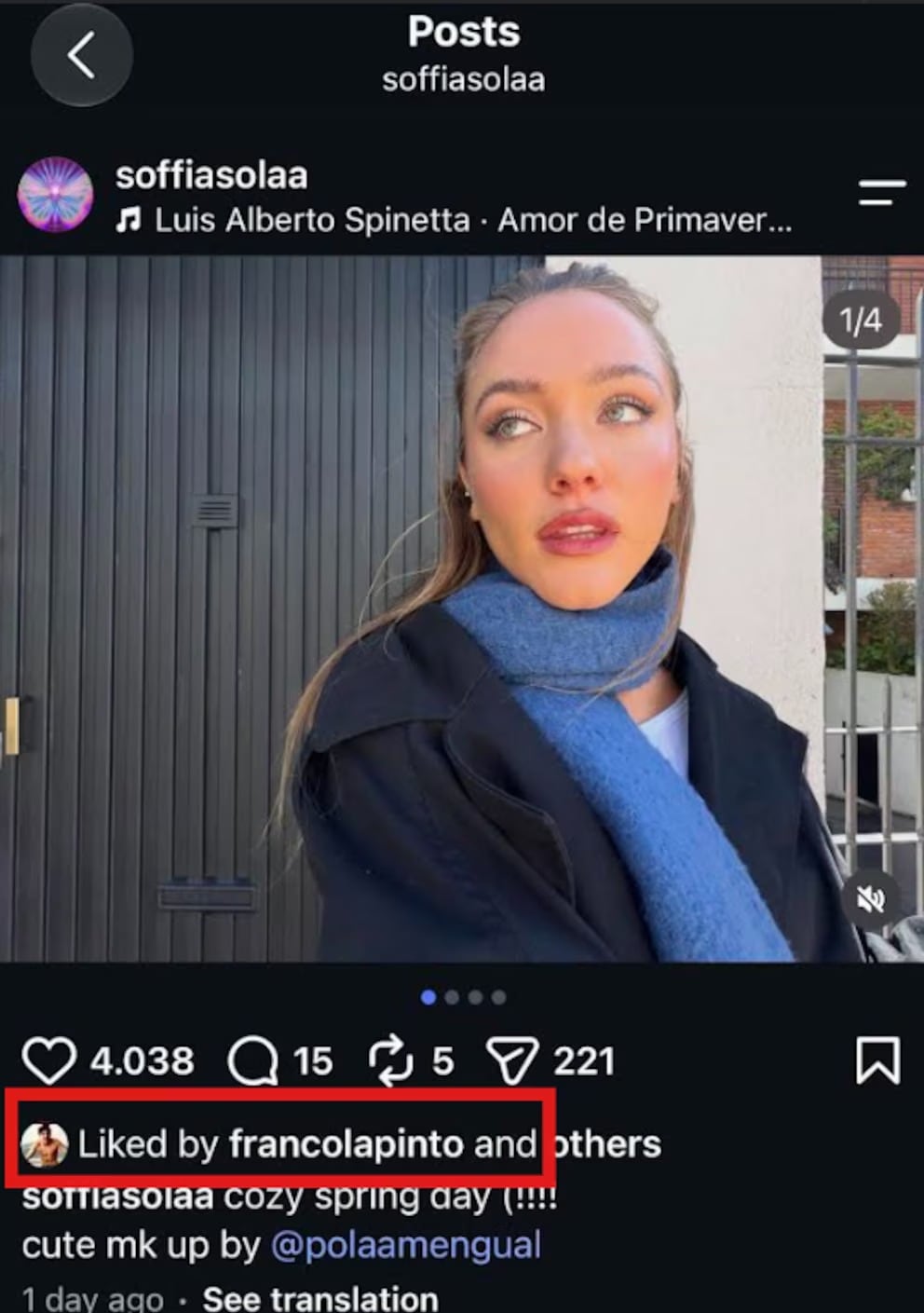 Los likes de Franco Colapinto a la hija de Maru Botana