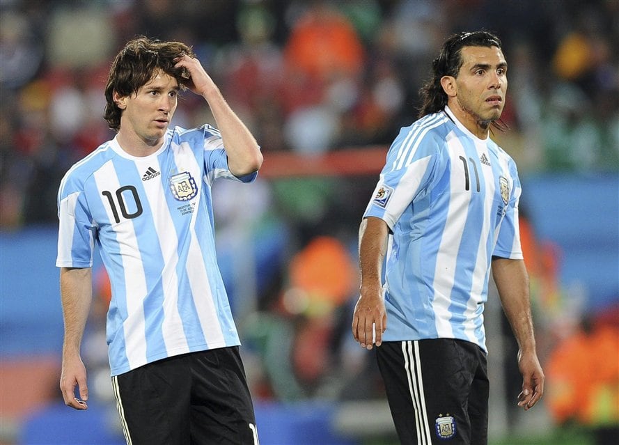 Messi y Tevez, juntos en la selección, durante el Mundial de Sudáfrica 2010