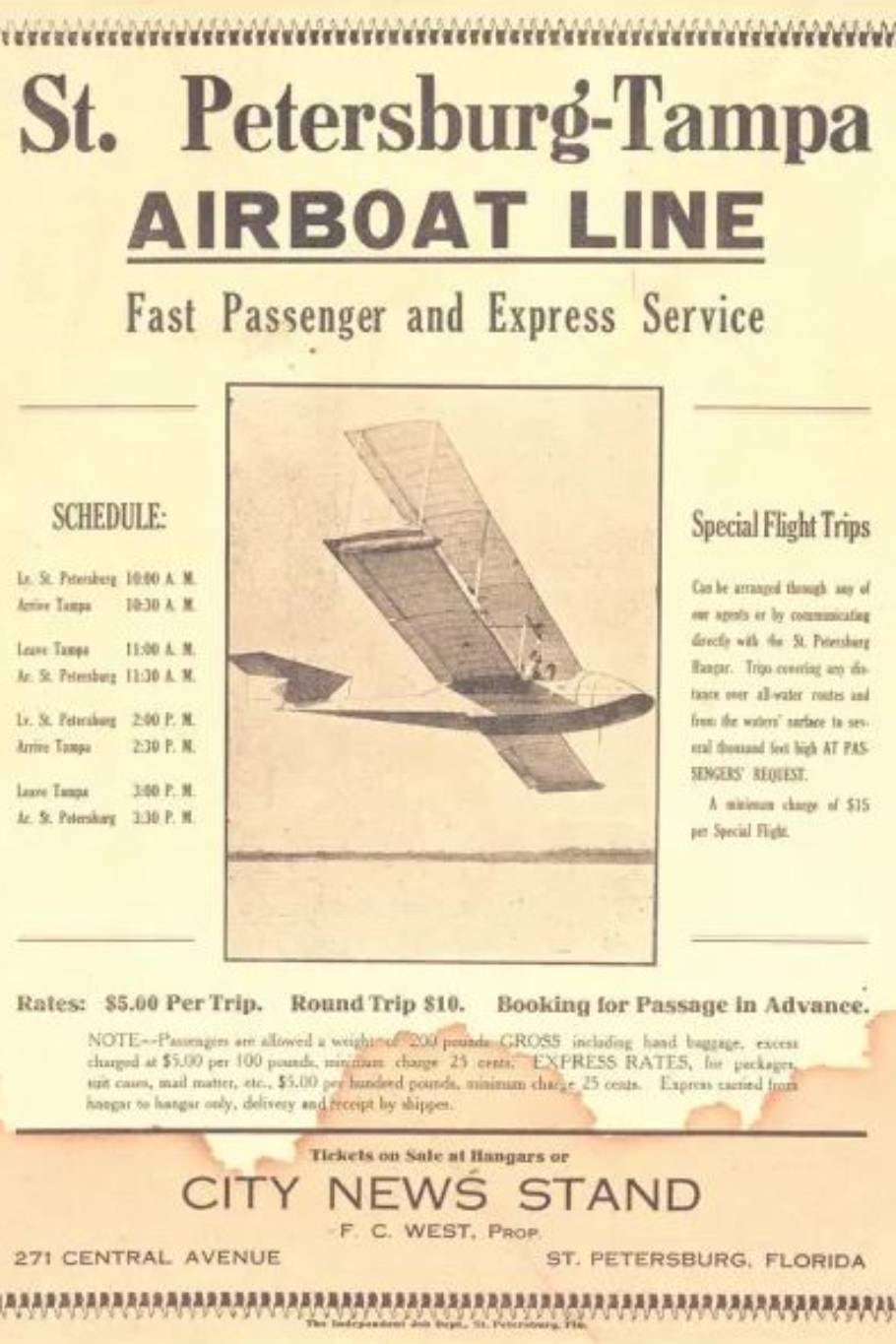 Promoción de los primeros vuelos comerciales, en el año 1914