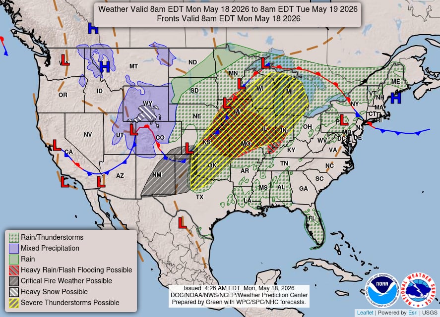 Meteorólogos vigilan la atmósfera en el centro y noreste de Kansas, donde las condiciones diurnas favorecen tormentas rotativas aisladas y granizo del tamaño de pelotas de sóftbol