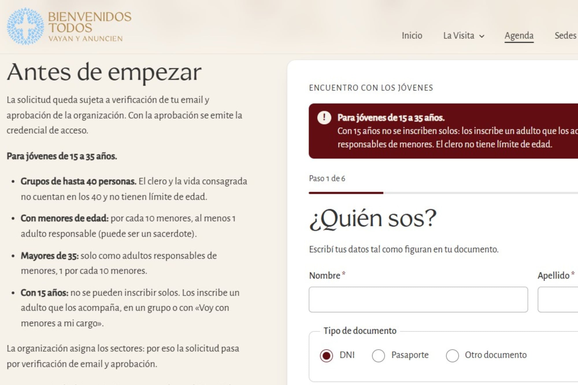 La inscripción se realiza a través de la web oficial de la visita del Papa
