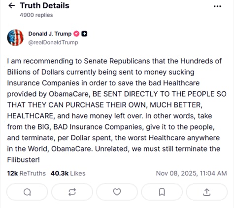 Trump apunta contra el sistema de salud de Obamacare