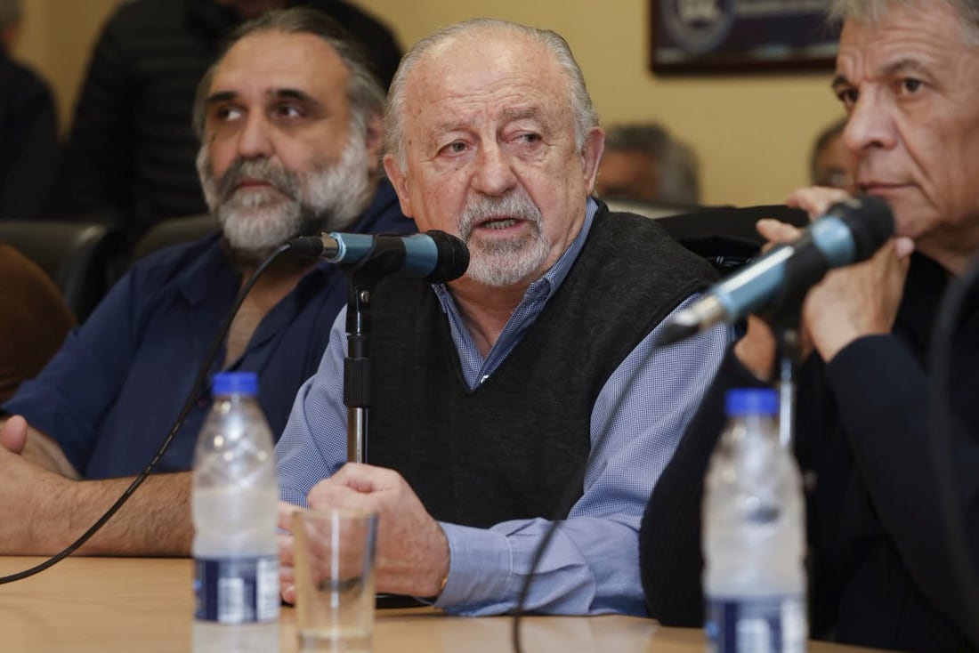Roberto Baradel, Yasky y Argüello, este miércoles, en una conferencia de prensa en la CGT