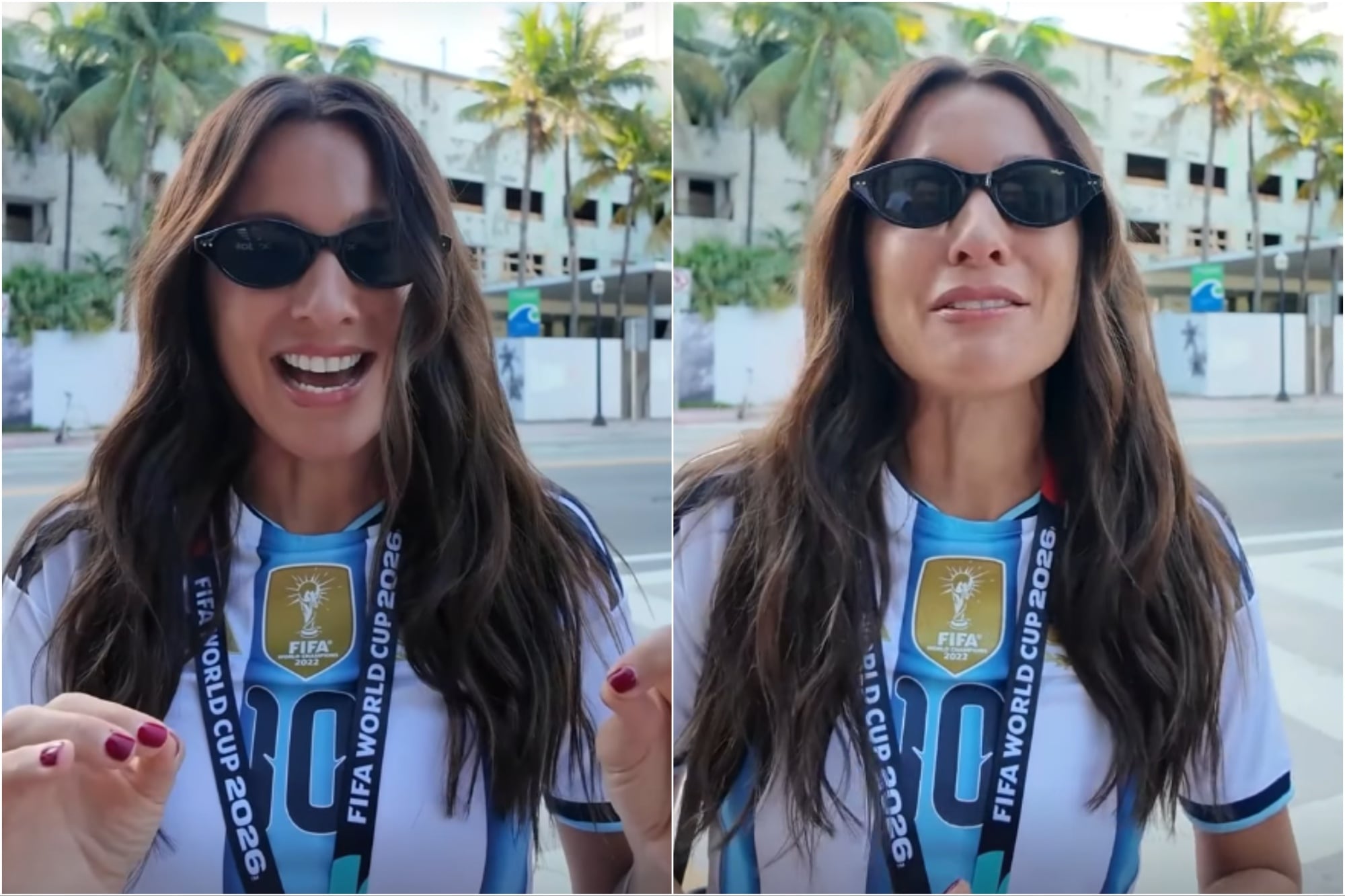 El impactante look de Pampita para el debut de la Argentina en el Mundial: corset celeste y blanco y short de jean 9 El otro look de Pampita en la previa del partido de la Argentina