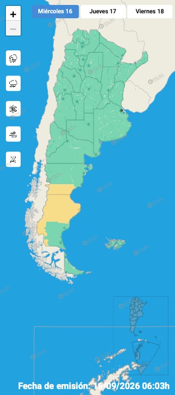 El mapa de alertas del SMN para este miércoles en la Ciudad