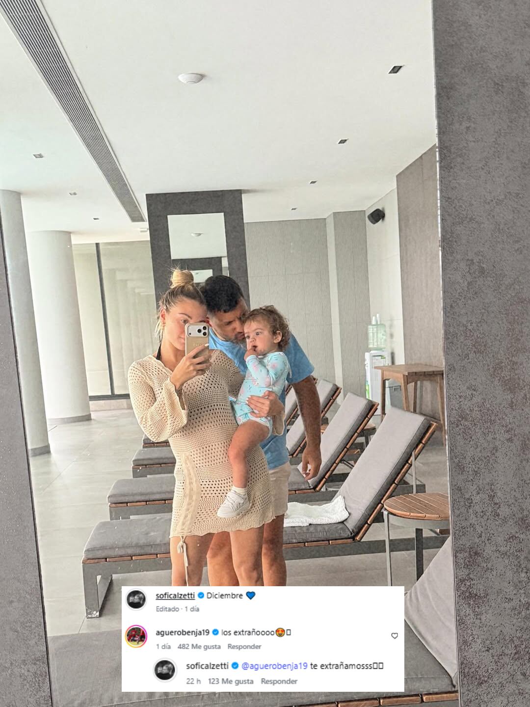 El cariñoso intercambio de mensajes entre Sofía Calzetti y Benjamín Agüero (Foto: Instagram @soficalzetti)