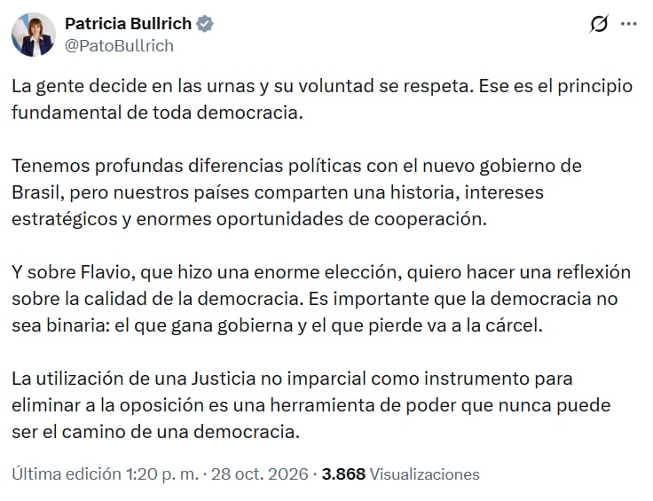 El posteo de Bullrich