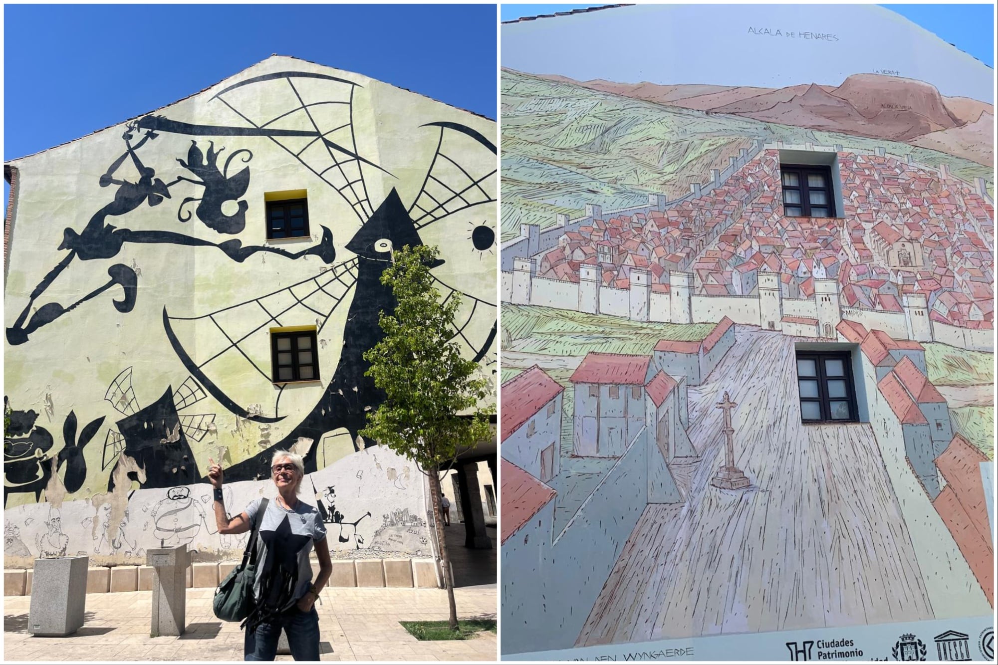 Tapan el mural que un artista argentino dedicó al Quijote para hermanar una ciudad argentina con Alcalá de Henares