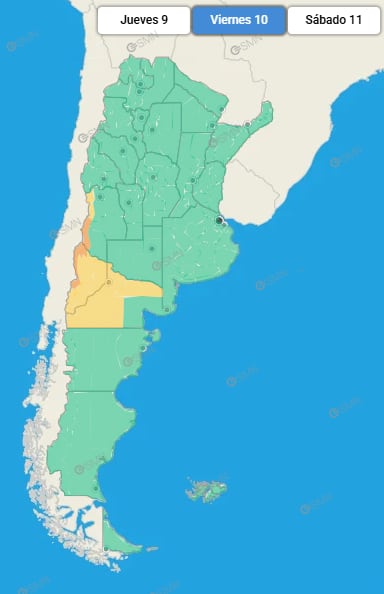 Las regiones en alerta, según el SMN