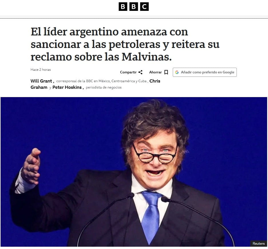 El titular de BBC sobre la el discurso de Milei