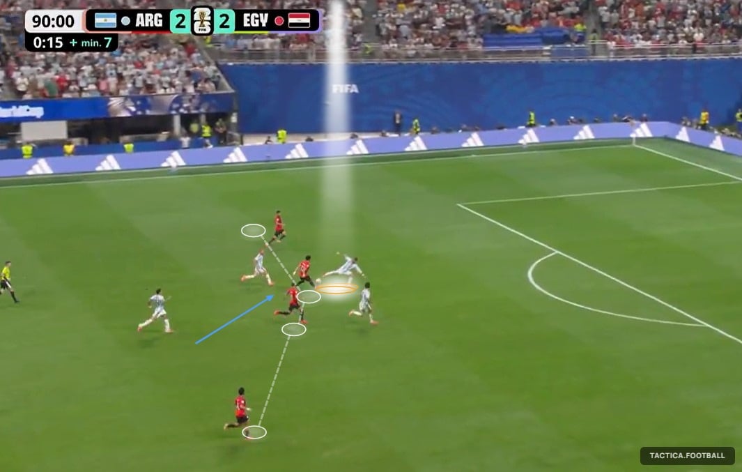 El gran quite de Leandro Paredes ante Marmoush que valió como un gol, en tiempo de descuento y con el partido 2-2, para frenar él solo un contraataque contra cuatro jugadores de Egipto