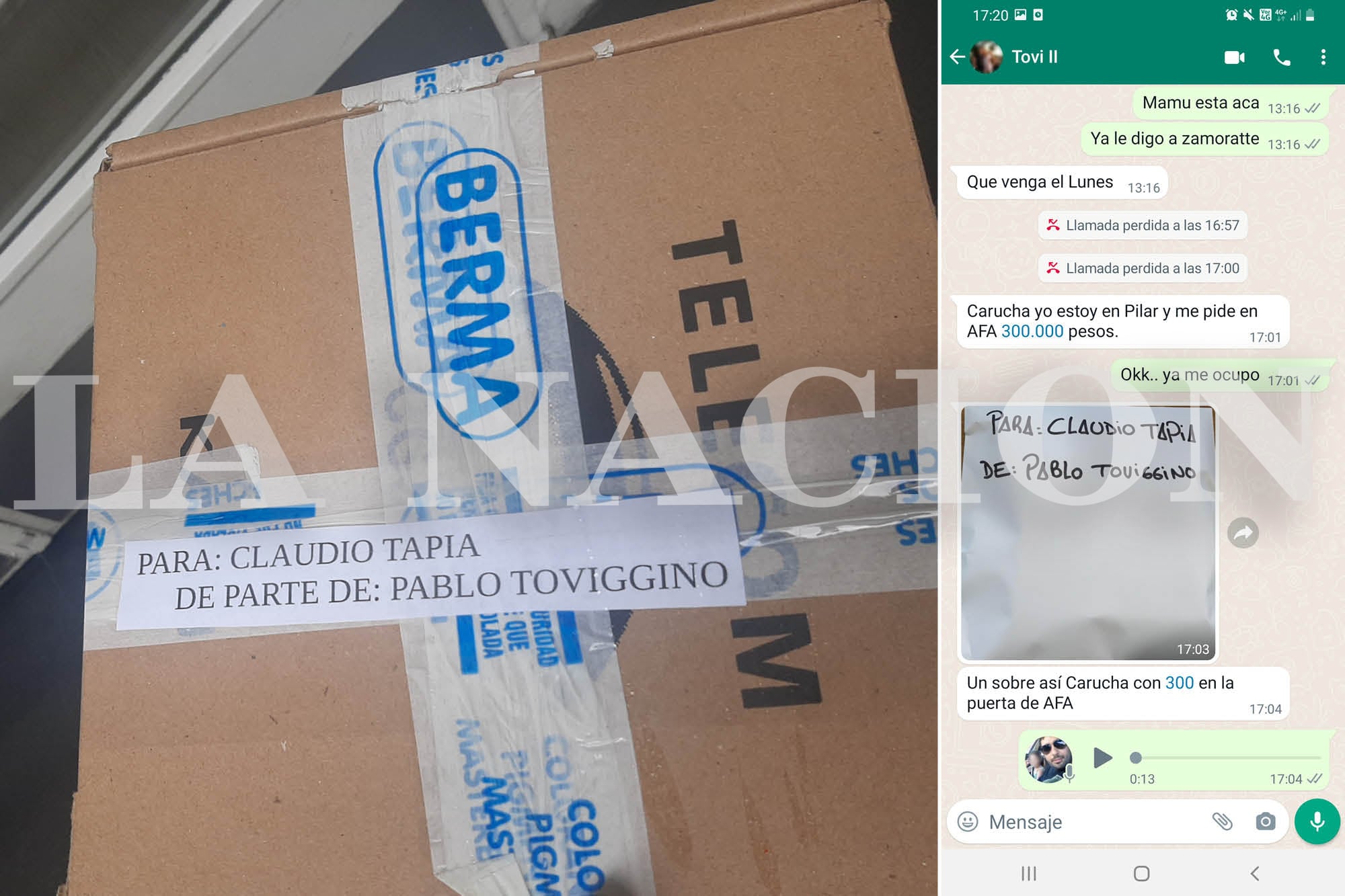Cajas, sobres y chats: cómo eran los envíos de dinero que le hacía Toviggino a Tapia
