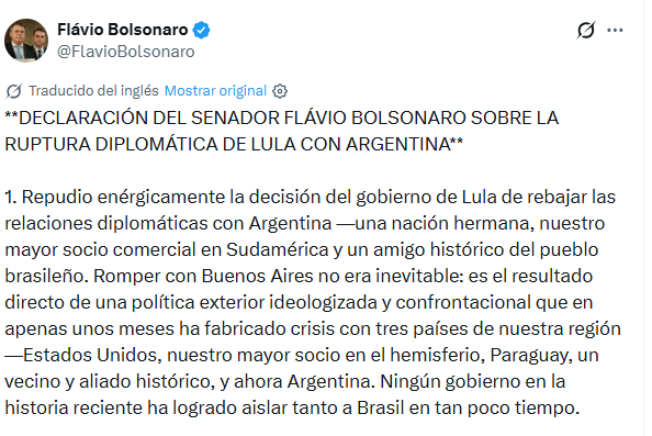 La primera parte del comunicado de Bolsonaro
