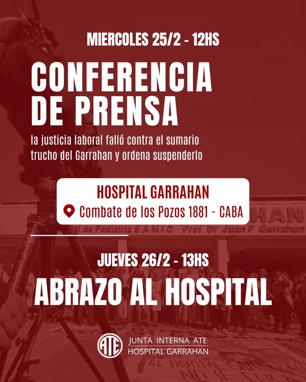 Abrazo y conferencia de prensa en el Hospital Garrahan.