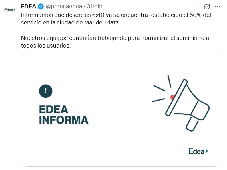 El 50% del suministro eléctrico ya se reestableció en Mar del Plata