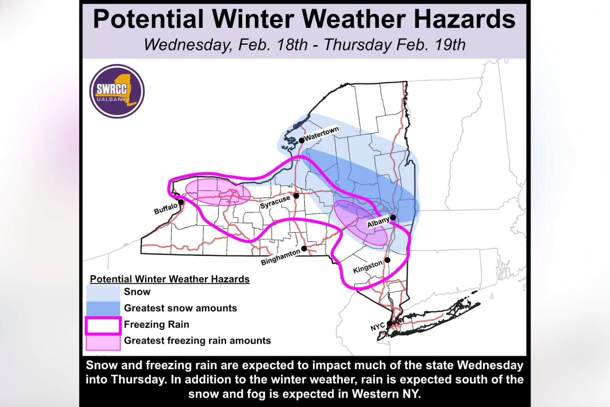 Las zonas en alerta por clima severo en Nueva York hasta el jueves