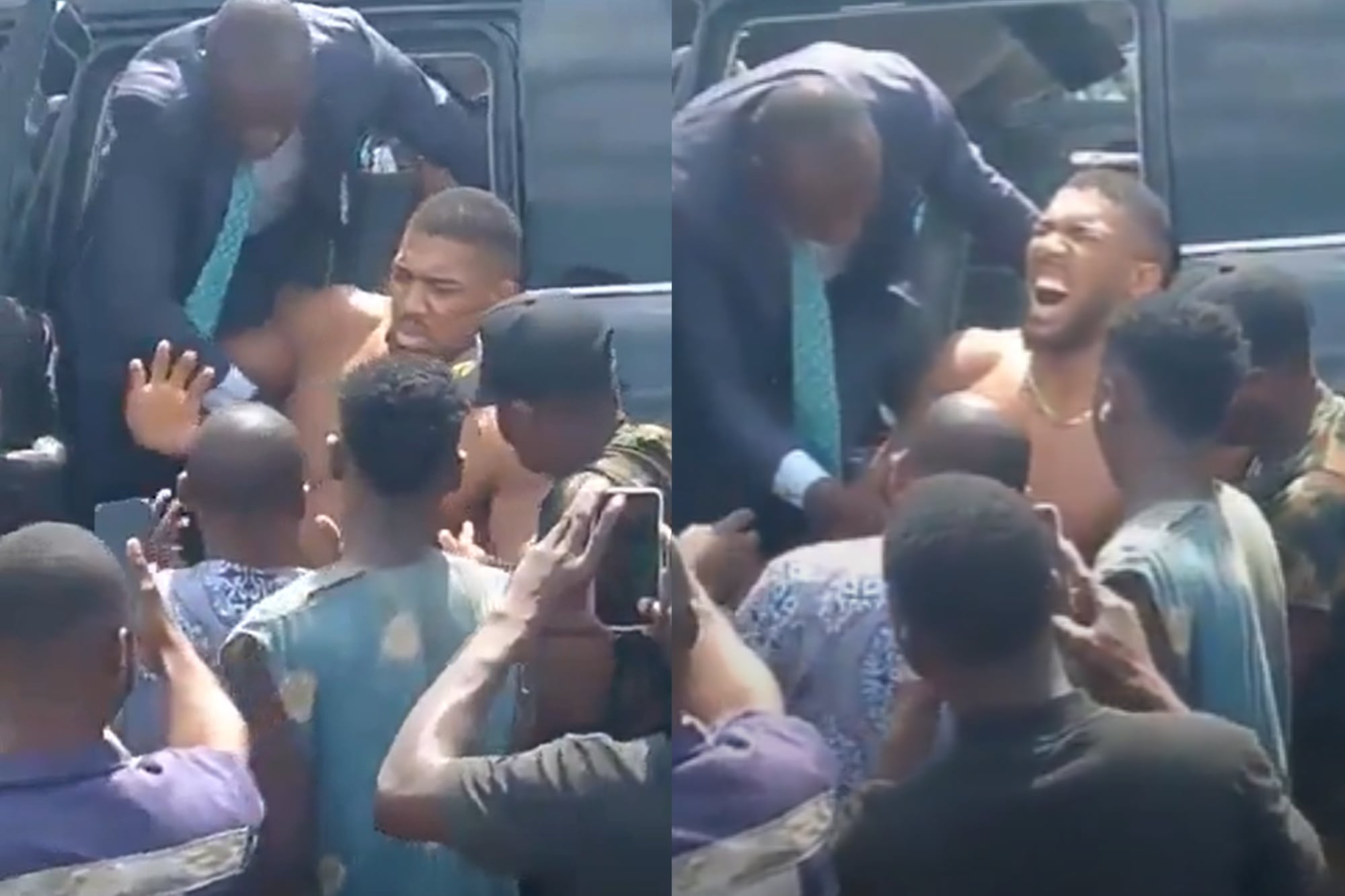 Video: Anthony Joshua baja del auto con el que chocó en Nigeria y que dejó dos muertos